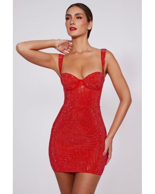 Oh Polly Red Embellished Sweetheart Corset Mini Dress
