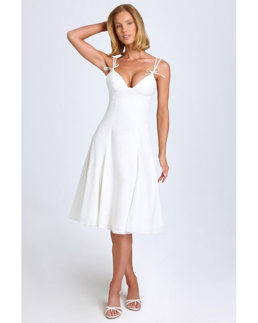 Oh Polly White Bow-Detail A-Line Midi Dress