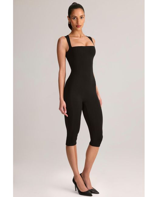 Oh Polly Black Modal Square-Neck Bodycon Capri Jumpsuit