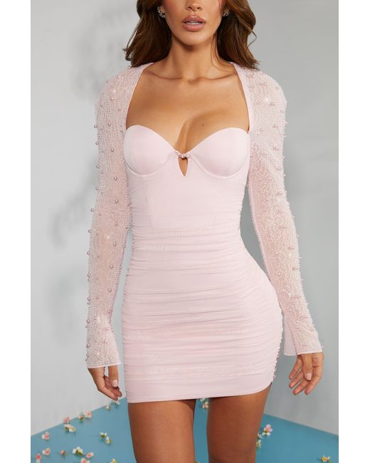 Oh Polly Pink Embellished Long Sleeve Mini Dress