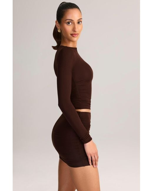 Oh Polly Brown Modal Ruched Mid-Rise Mini Skirt