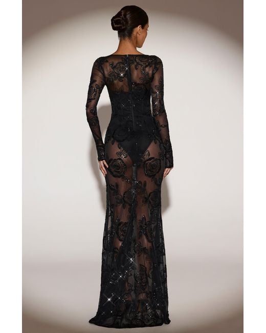 Oh Polly Blue Sheer Embellished Bodysuit Corset Gown Dress