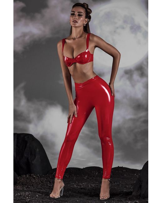 Oh Polly Red High Waist Vinyl Leggings