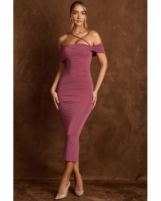 Oh Polly Pink Off-Shoulder Draped Midaxi Dress
