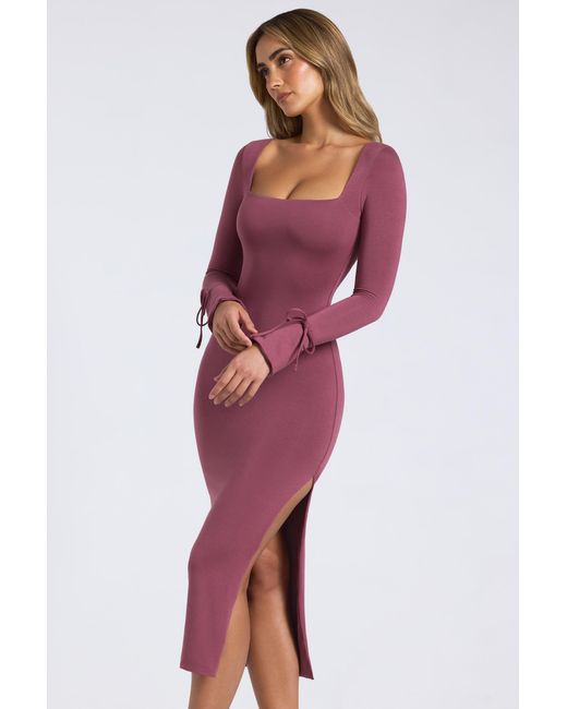 Oh Polly Purple Modal Square-Neck Midaxi Dress