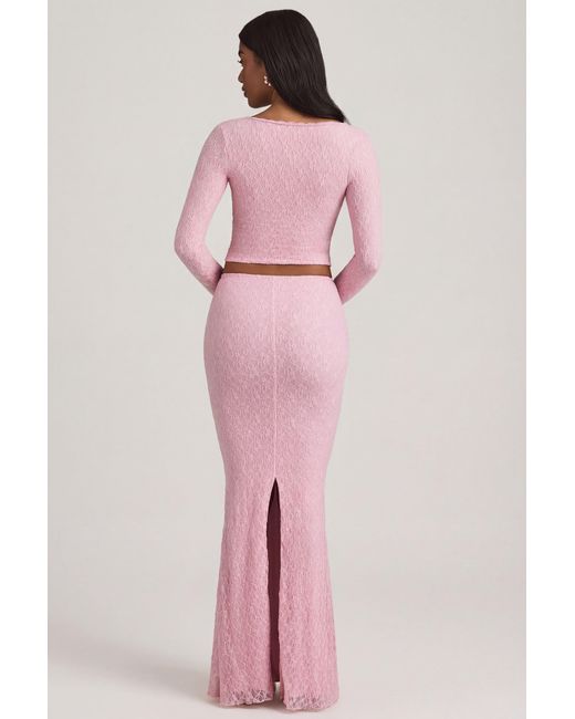 Oh Polly Pink Draped Low-Rise Lace Maxi Skirt
