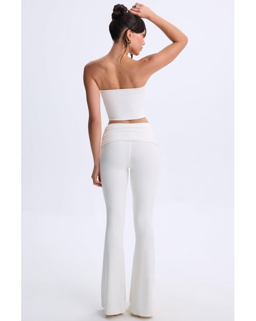Oh Polly White Modal Twist-Front Flared Trousers