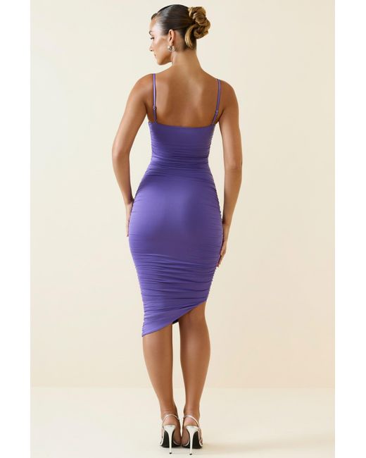 Oh Polly Purple Asymmetric Ruched Midi Dress