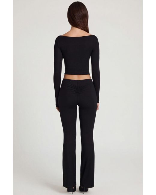Oh Polly Black Modal Mid-Rise Flared Trousers