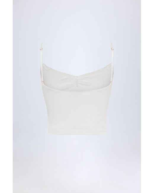 Oh Polly White Pointelle Ruched Camisole Crop Top