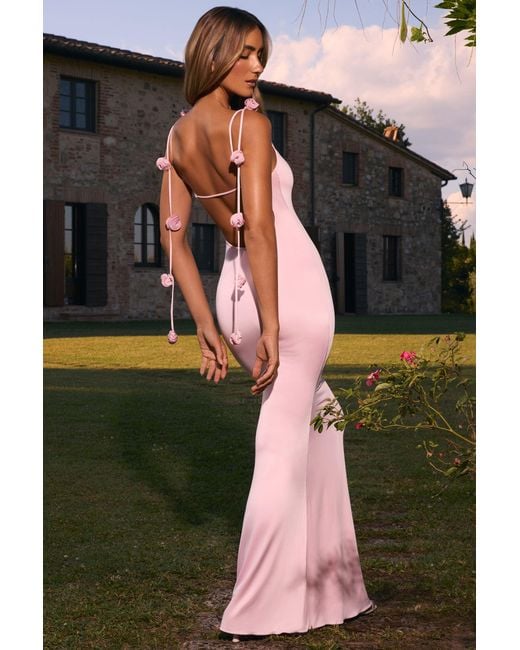 Oh Polly Pink Slinky Jersey Floral-Appliqué Gown