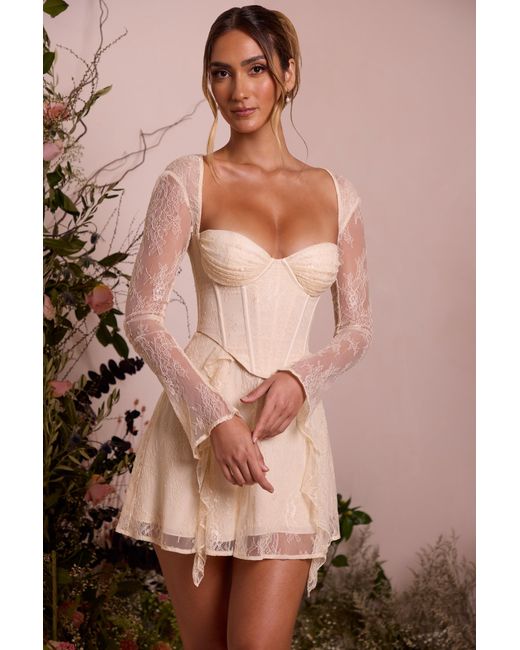 Oh Polly White Long Sleeve Lace Corset Mini Dress
