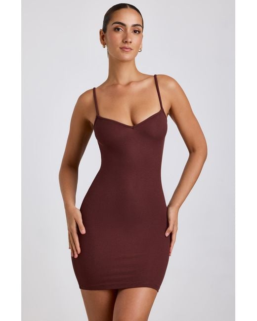 Oh Polly Brown Ribbed Modal Mini Dress