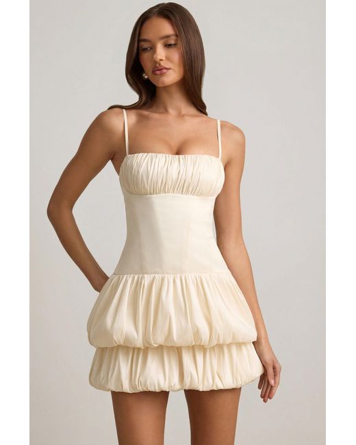 Oh Polly White Satin Bubble Hem Corset Mini Dress