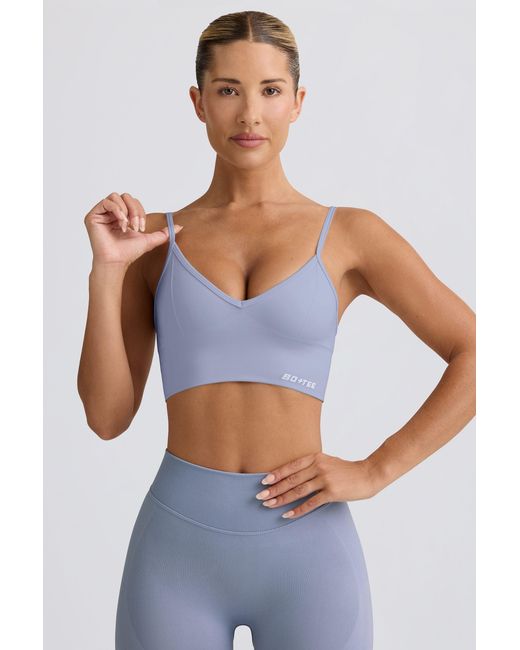 BO+TEE Blue Define Luxe V-Neck Sports Bra
