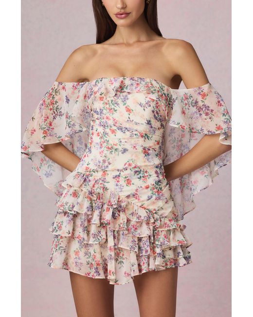 Oh Polly Multicolor Off-Shoulder Ruffled Mini Dress