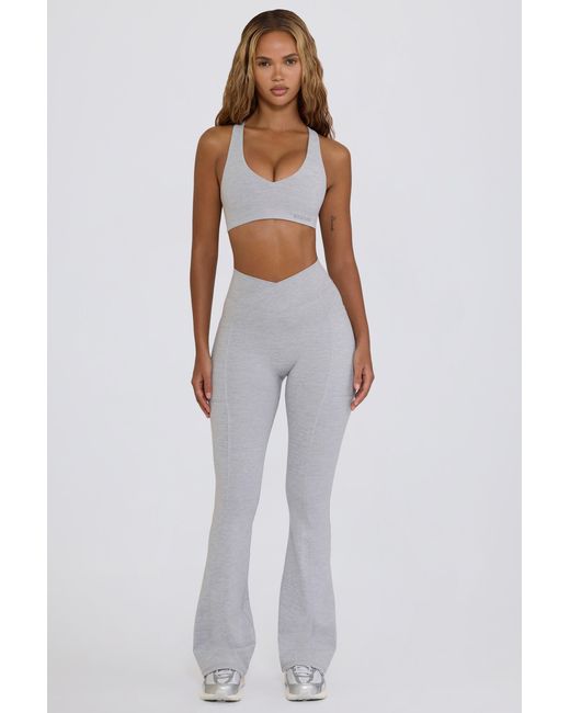 BO+TEE Gray Soft Active V-Waist Pocket Flared Leggings