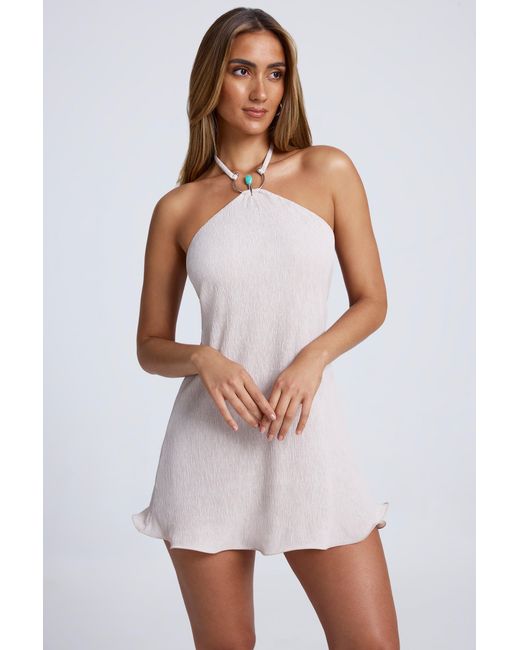 Oh Polly Gray Hardware Detail Open-Back Halterneck Micro Mini Dress