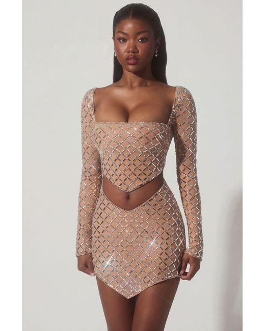 Oh Polly Natural Embellished Asymmetric Crop Top