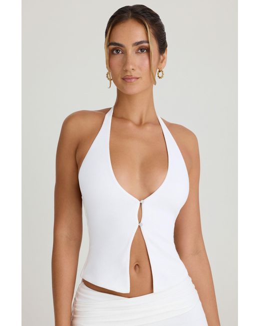 Oh Polly White Open-Front Halterneck Top