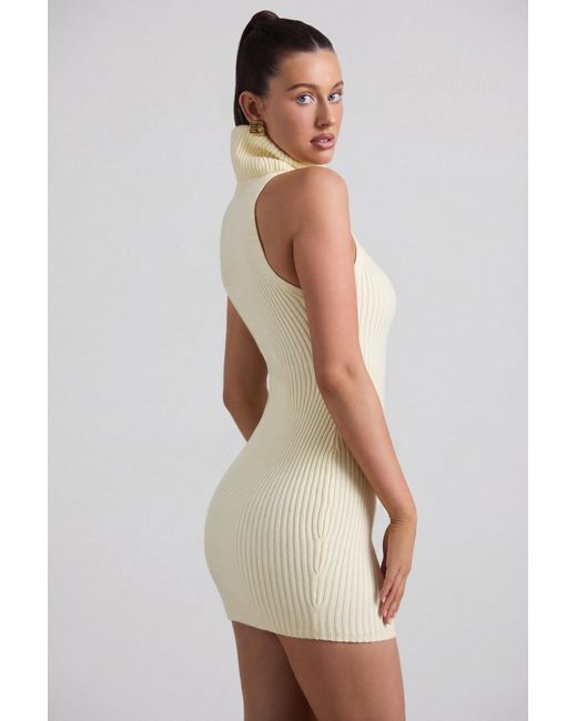 Oh Polly Yellow Ribbed-Knit Turtleneck Mini Dress