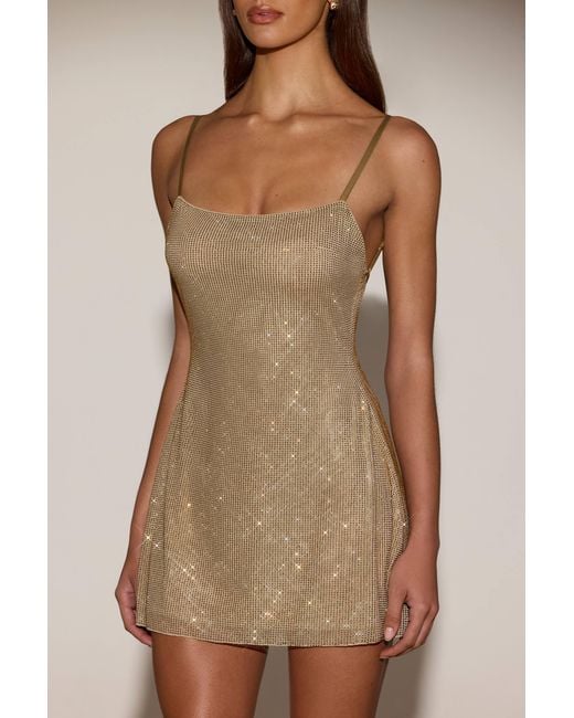 Oh Polly Metallic Embellished Soft-Scoop Backless Fitted Mini Dress