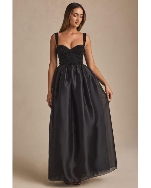 Oh Polly Black Embellished Corset Gown