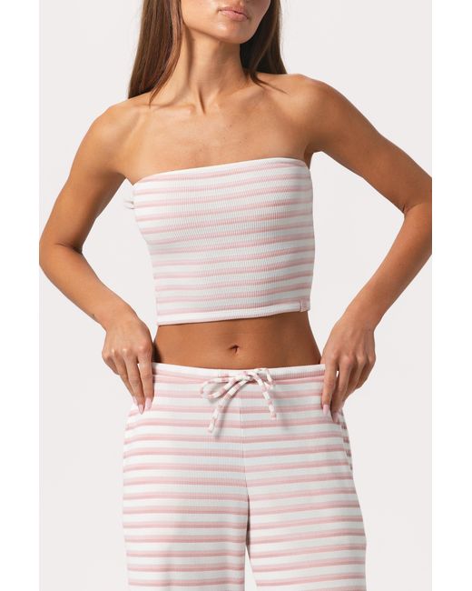 BO+TEE Pink Ribbed Jersey Bandeau Top