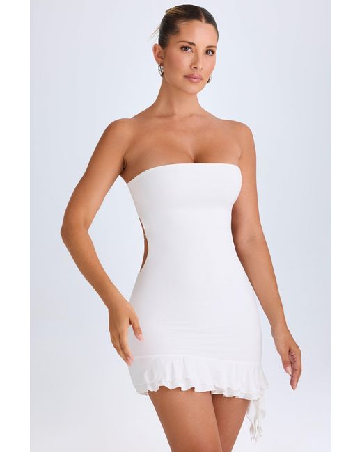 Oh Polly White Ruffle-Trim Cut-Out Bandeau Mini Dress