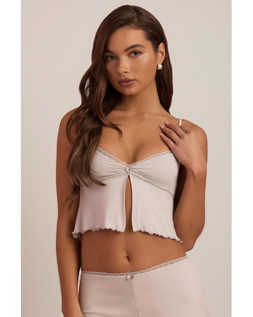 Oh Polly Gray Modal Lace-Trim Babydoll Pyjama Top
