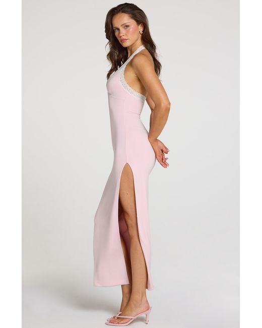 Oh Polly Pink Modal Lace-Trim Maxi Dress