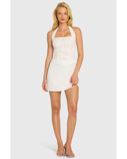 Oh Polly White Satin Scarf-Detail Mini Dress
