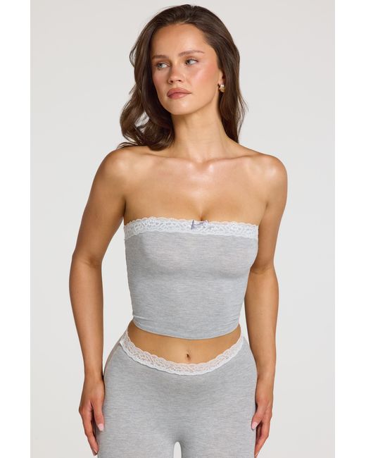 Oh Polly Gray Modal Lace-Trim Bandeau Top