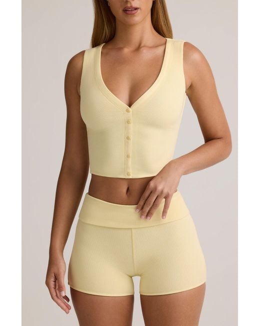 Oh Polly Yellow Modal Ribbed Button-Up Vest Top