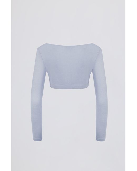 BO+TEE Blue Brushed Jersey V-Neck Crop Top