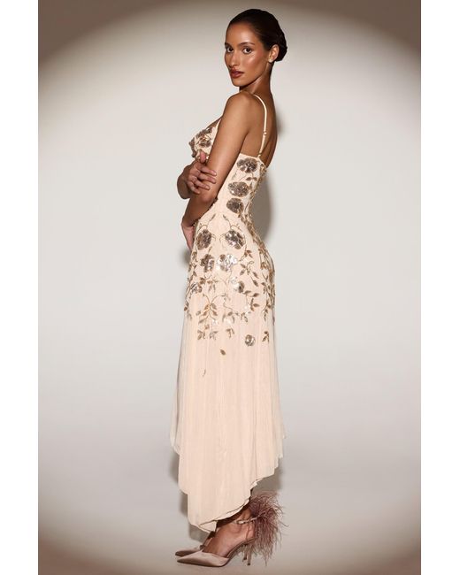 Oh Polly Metallic Embellished Soft-Scoop Asymmetric Midaxi Dress