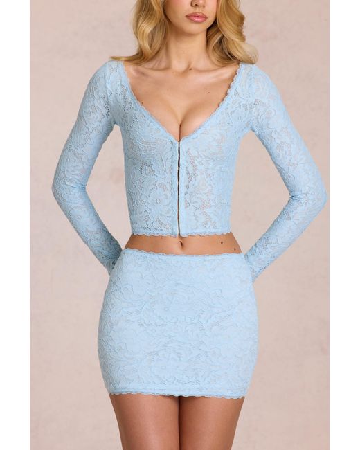 Oh Polly Blue Lace Mini Skirt