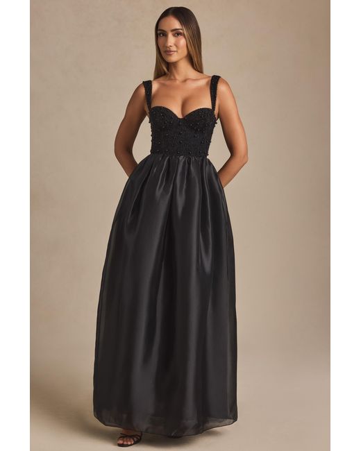 Oh Polly Black Embellished Corset Gown
