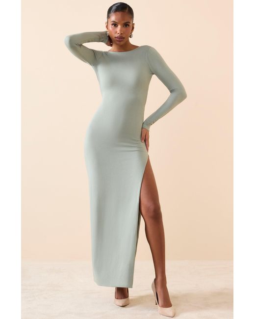 Oh Polly Green Long Sleeve Backless Maxi Dress