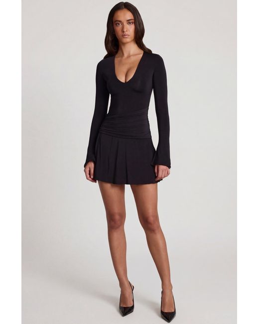 Oh Polly Black Soft Jersey Scoop-Neck Flared Mini Dress