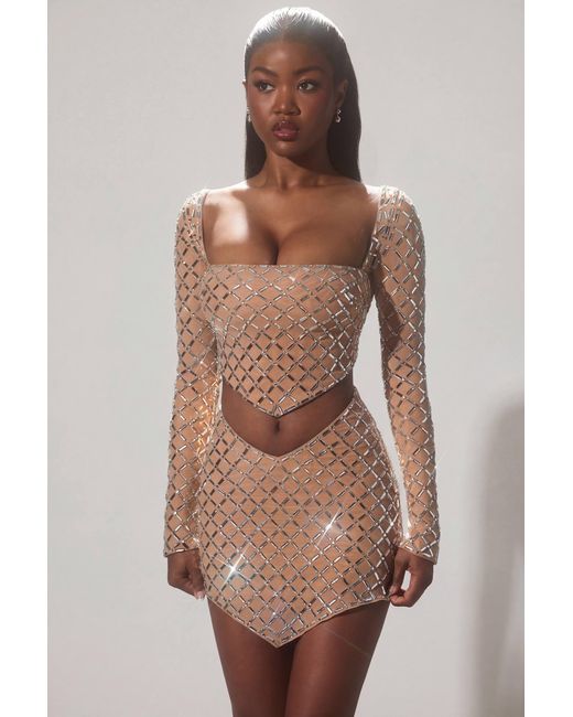 Oh Polly Natural Embellished Asymmetric Mid-Rise Mini Skirt