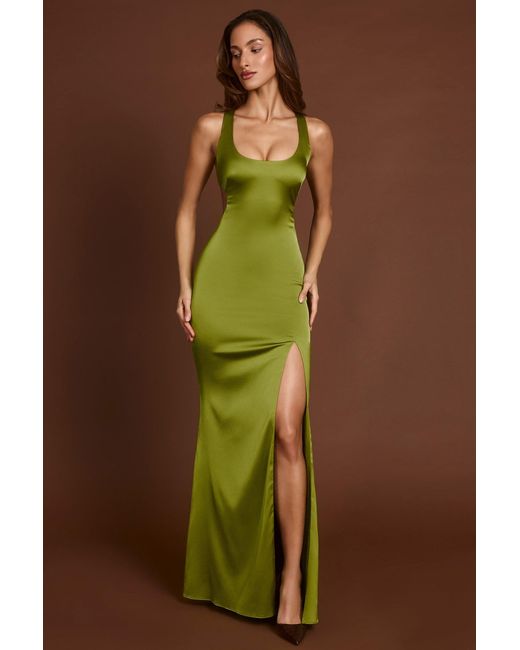 Oh Polly Green Scoop-Neck Lace-Up Back Maxi Dress