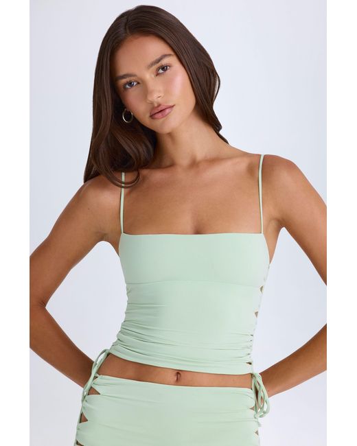 Oh Polly Green Ruched Cut-Out Top