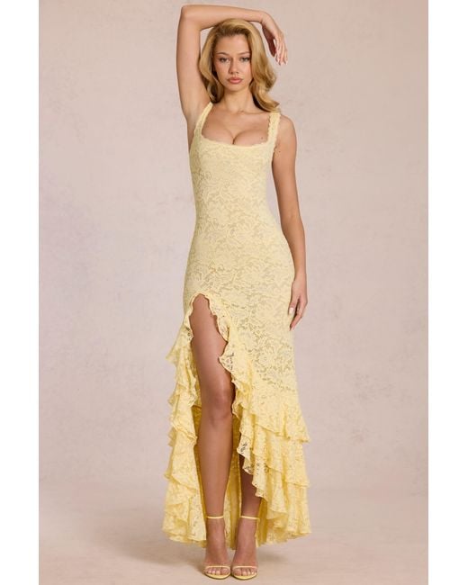 Oh Polly Yellow Lace Ruffle Maxi Dress
