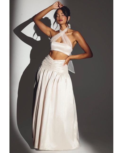 Oh Polly White Woven Twill Voluminous Maxi Skirt