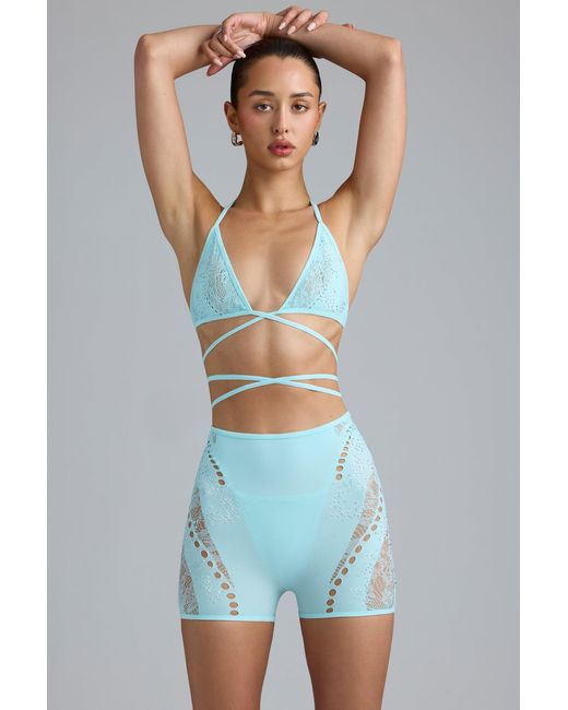 Oh Polly Blue Embellished High-Waist Shorts