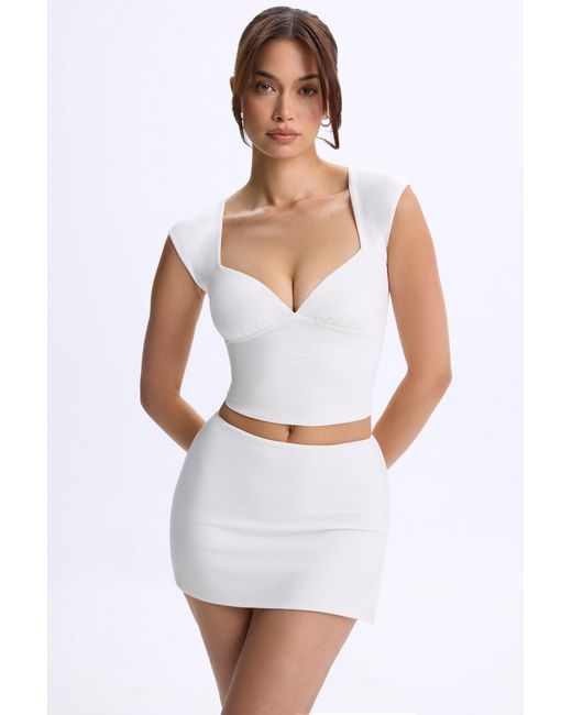 Oh Polly White Modal Ruched Cap-Sleeve Top