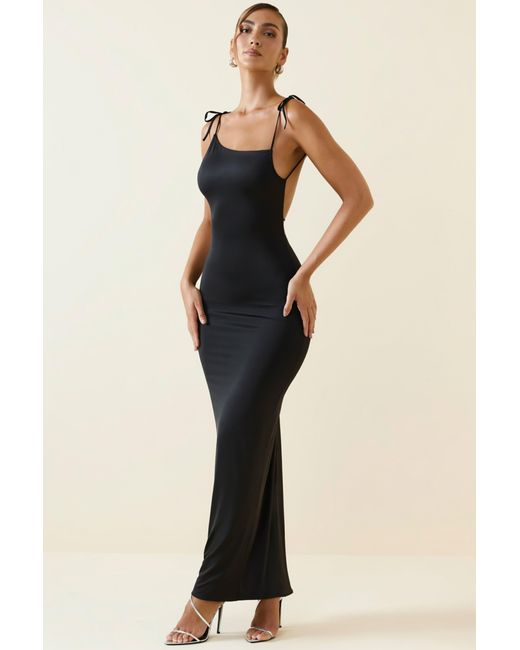 Oh Polly Black Ruched Backless Maxi Dress