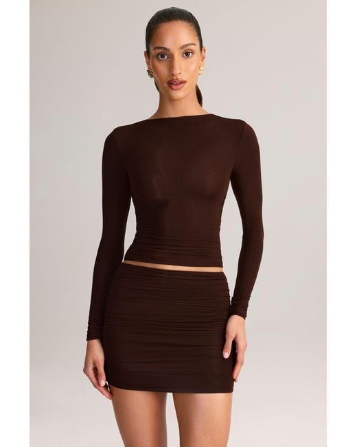 Oh Polly Brown Modal Ruched Mid-Rise Mini Skirt