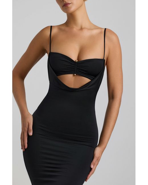 Oh Polly Black Slinky Jersey Ruched Cut-Out Midaxi Dress